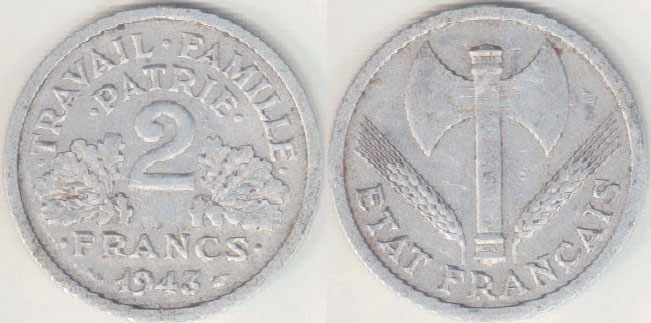 1943 France 2 Francs A008620